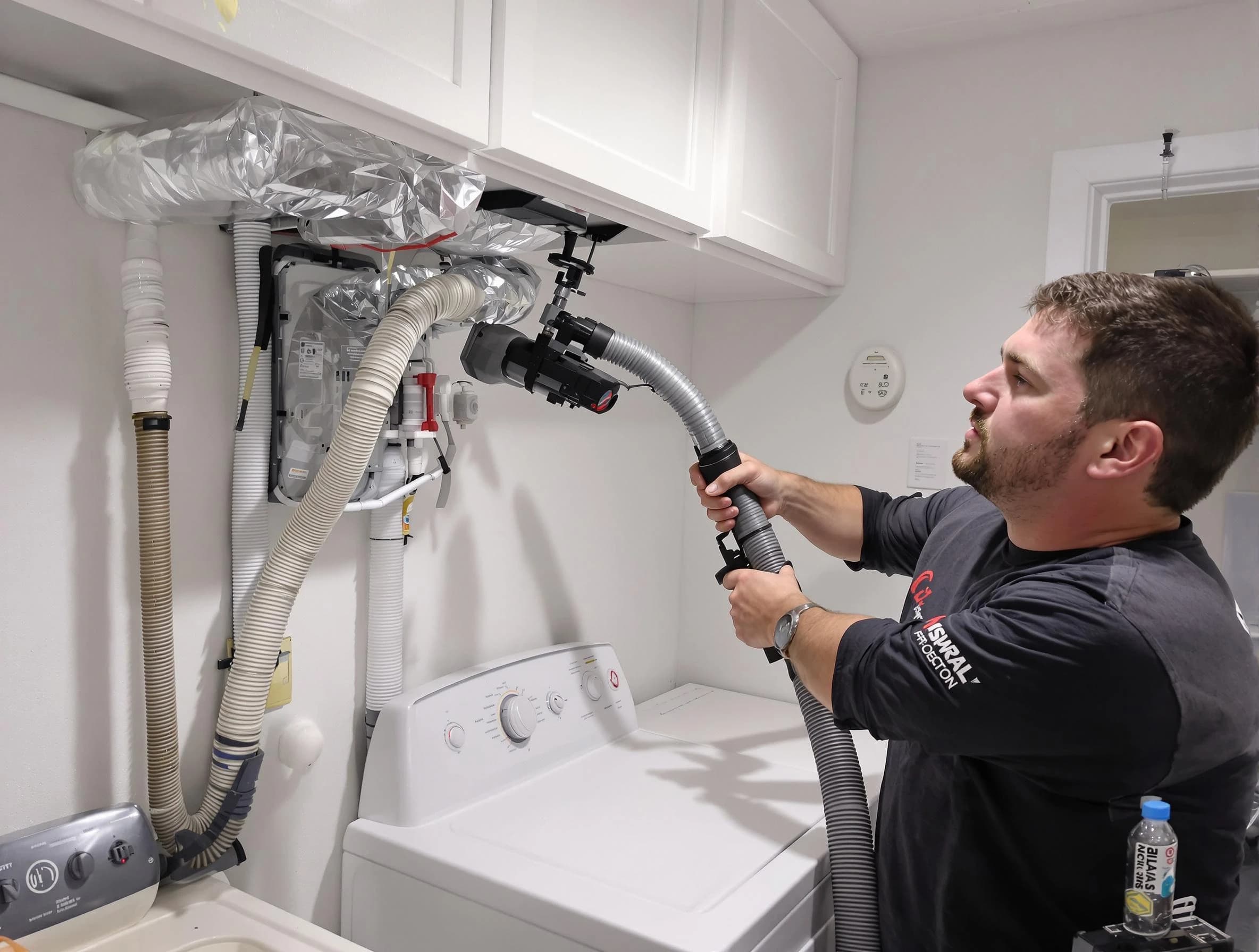 Reading Dryer Vent Cleaning certified technician performing safety-focused gas dryer vent cleaning in Reading