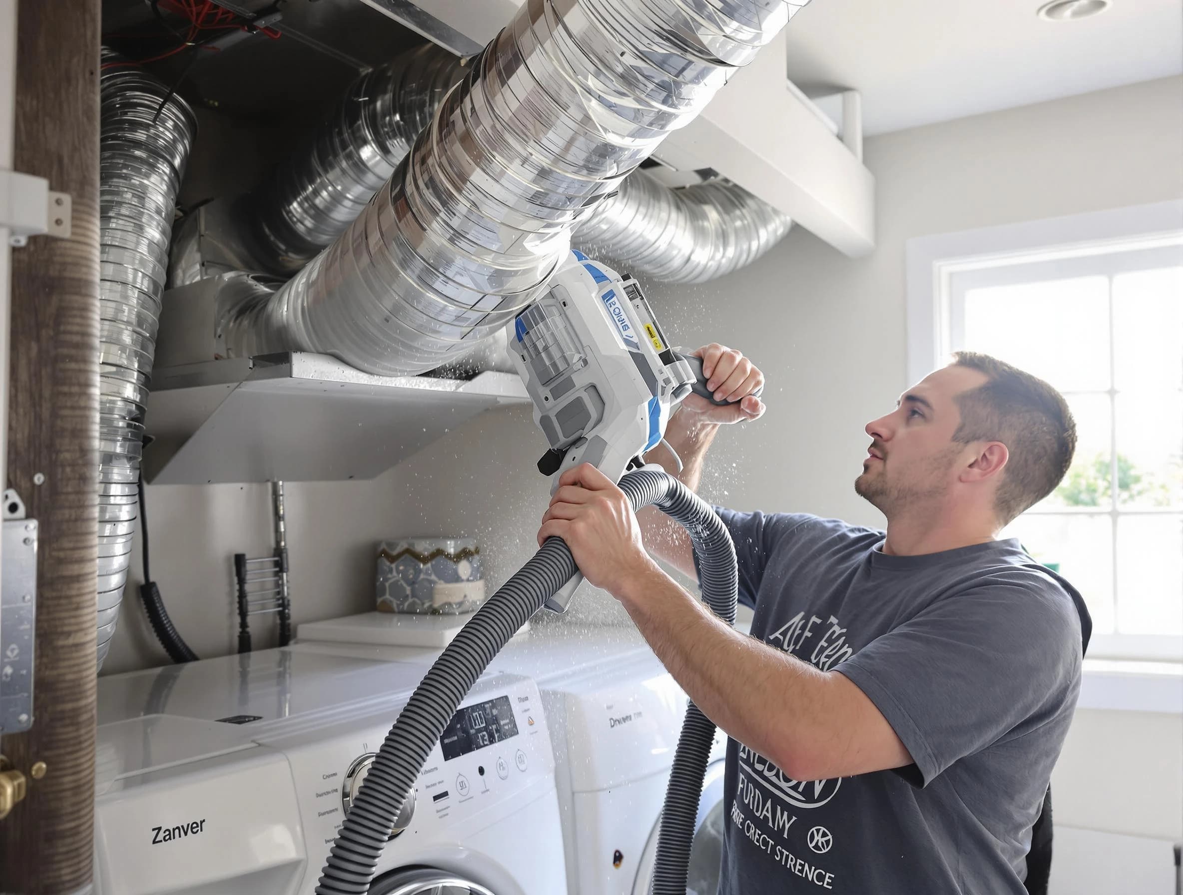 Reading Dryer Vent Cleaning specialist cleaning deep within a dryer vent duct system in Reading